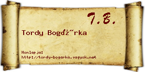 Tordy Bogárka névjegykártya